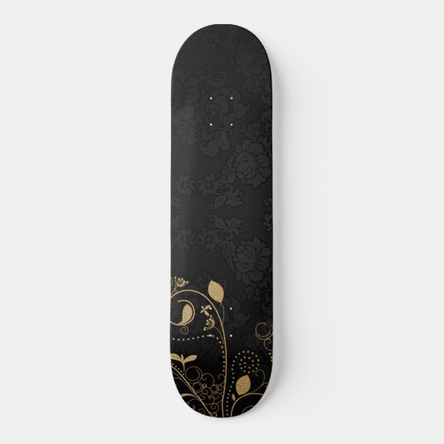 Black and Gold Decorative Pattern Skateboard (Front)