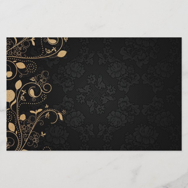 Black and Gold Decorative Pattern Stationery (Front)