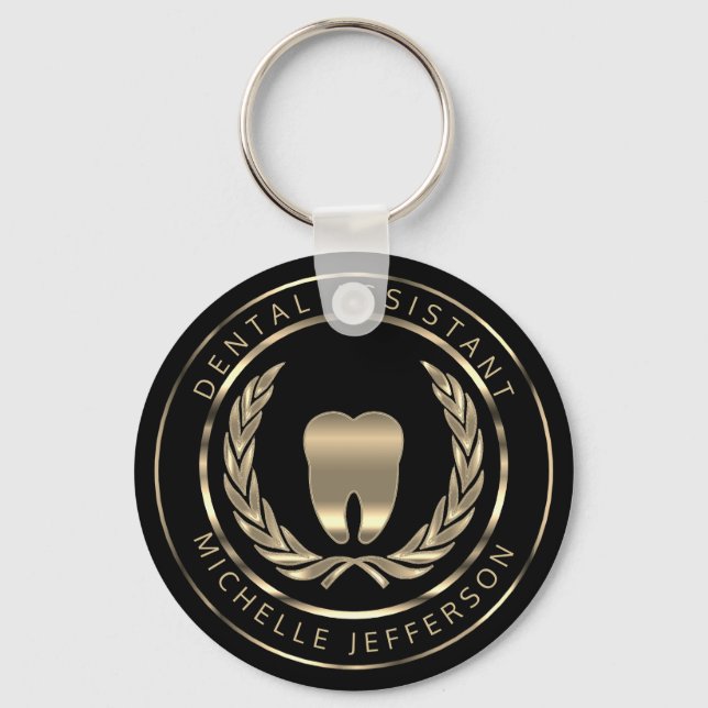 Black and Gold Dental Assistant Keychain (Front)