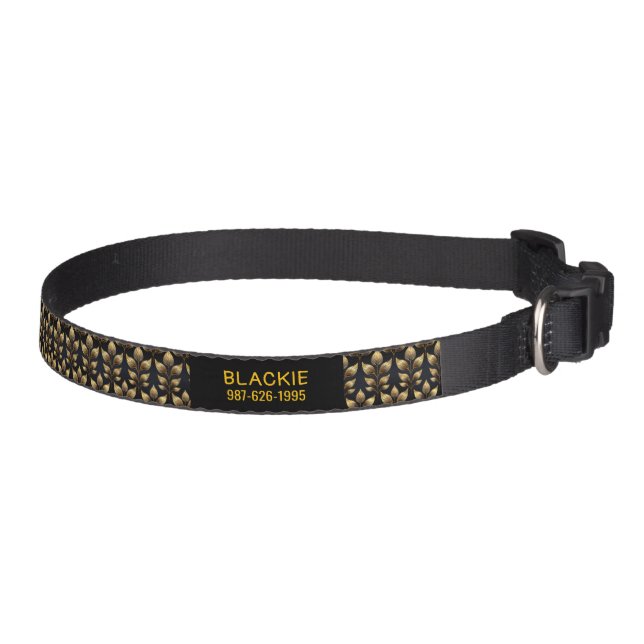 Black and Gold Design Dog Collar with Name Number (Right)