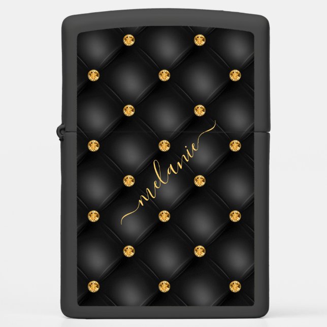 Black and Gold Diamond Custom Name Zippo Lighter (Front)