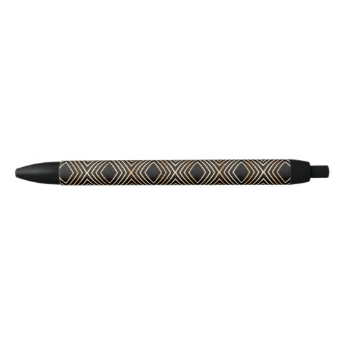 Black and Gold Diamond Pattern Black Ink Pen