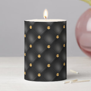 Black and Gold Diamonds Tuft Pillar Candle