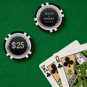 Black and gold diamonds wedding poker chips