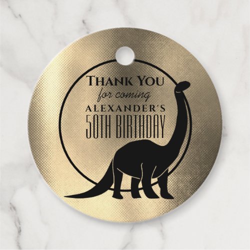 Black and Gold Dinosaur 50th Birthday Thank You Favor Tags