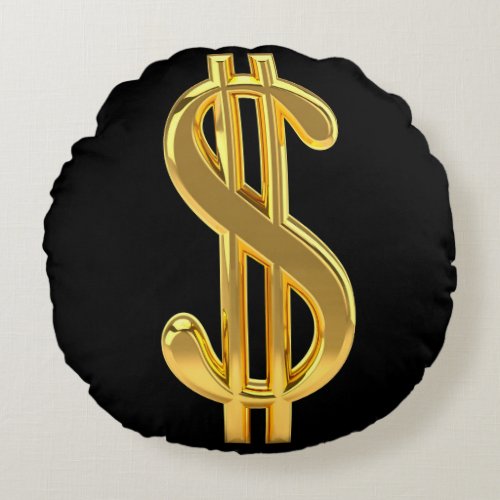 Black and Gold Dollar Sign Round Pillow