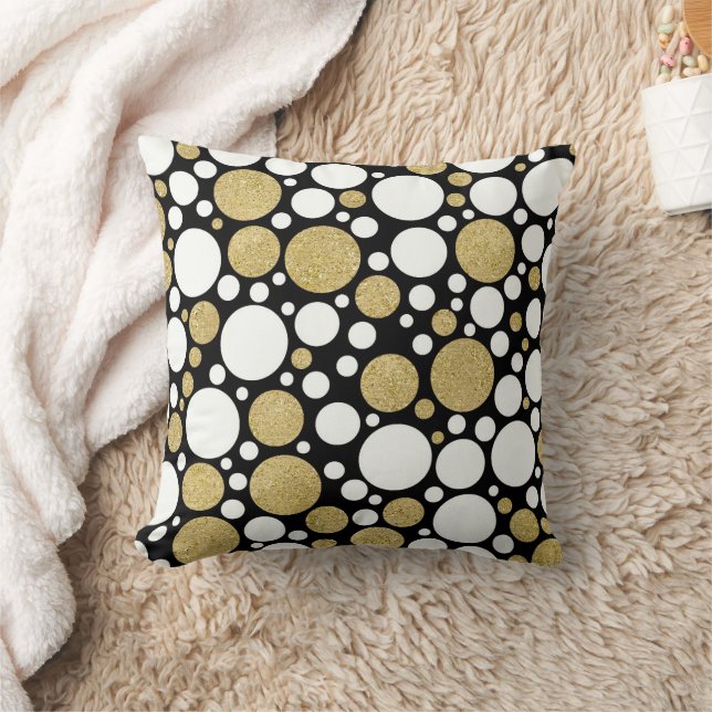 Black and Gold Dot Pattern Throw Pillow (Blanket)