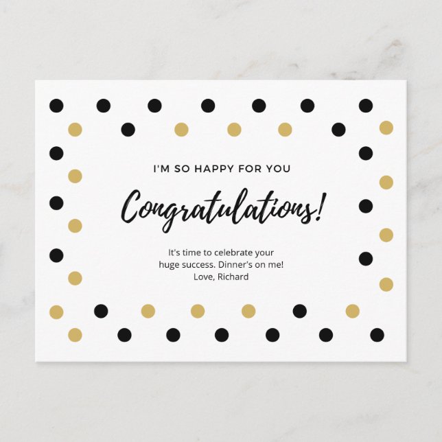 Black and Gold Dots Congratulations Postcard (Front)