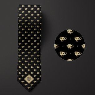 Black and Gold Dragon in Profile with Monogram Neck Tie