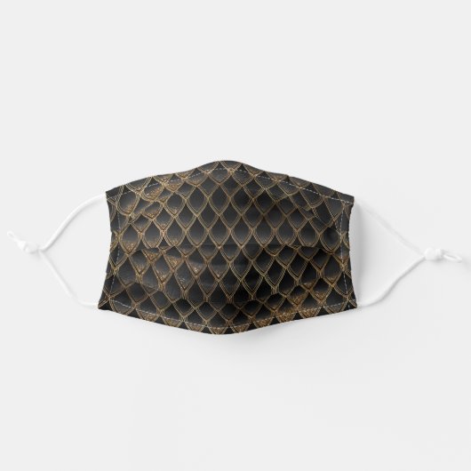 Black and Gold Dragon Scale Pattern Adult Cloth Face Mask (Front, Unfolded)