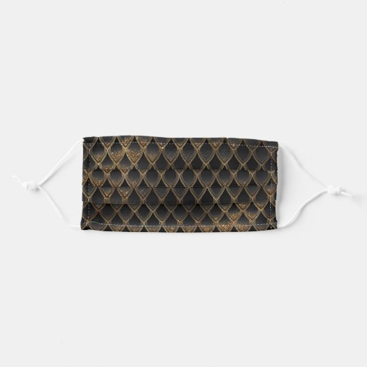Black and Gold Dragon Scale Pattern Adult Cloth Face Mask (Front, Folded)