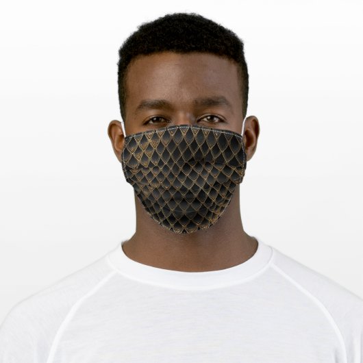Black and Gold Dragon Scale Pattern Adult Cloth Face Mask (Worn)