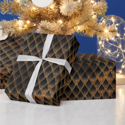 Black and Gold Dragon Scales Wrapping Paper