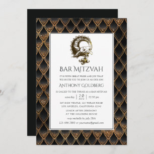 Black and Gold Dragon themed Bar Mitzvah Invitation