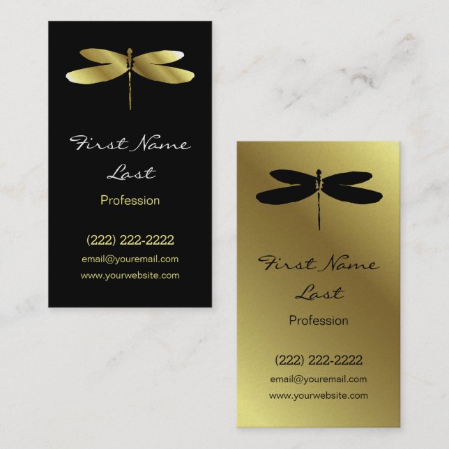 Black and Gold Dragonfly Business Card Designs (Front/Back)