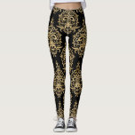 Black and Gold Dressy Damask Leggings<br><div class="desc">Gorgeous vintage damask leggings are ideal for the holidays or anytime you need to dress up. Great gift idea.</div>