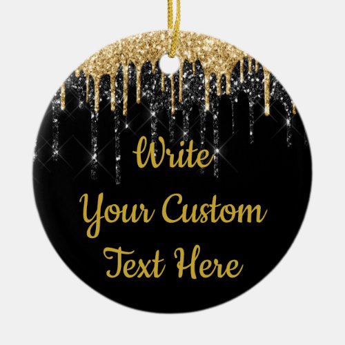 Black and Gold Drip Glitter Anniversary Gift Ceramic Ornament