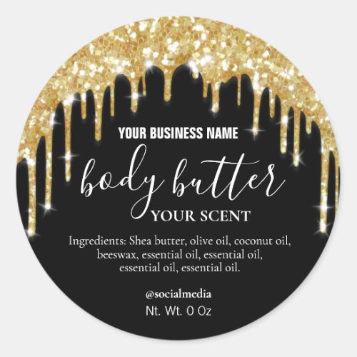 Black And Gold Dripping Glitter Body Butter Labels