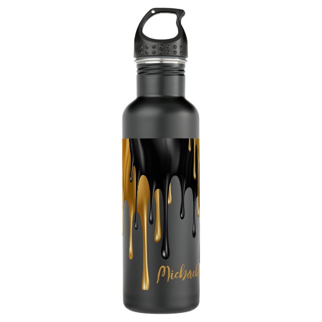 Black and Gold Dripping Paint Personalized   Stainless Steel Water Bottle (Front)