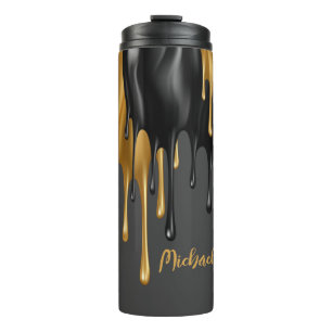Black and Gold Dripping Paint Personalized Thermal Tumbler