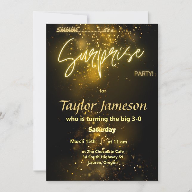 Black and gold dust surprise unique QR rsvp Invitation (Front)