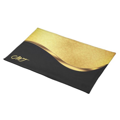 Black and Gold Dynamic Stripe Cloth Placemat