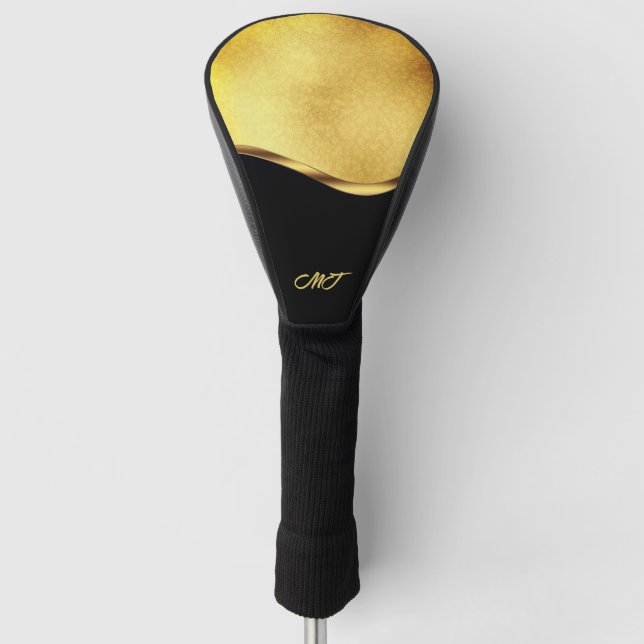 Black and Gold Dynamic Stripe Golf Head Cover (Front)