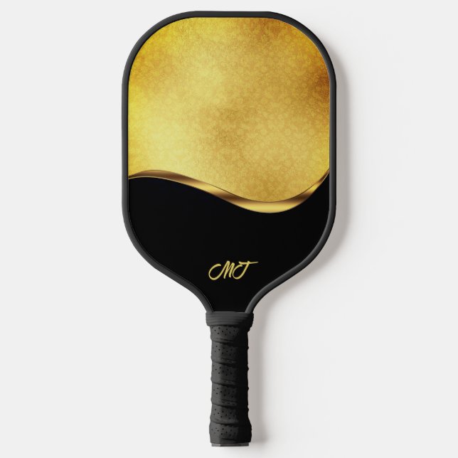 Black and Gold Dynamic Stripe Pickleball Paddle (Front)