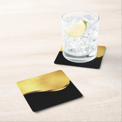 Black and Gold Dynamic Stripe Square Paper Coaster