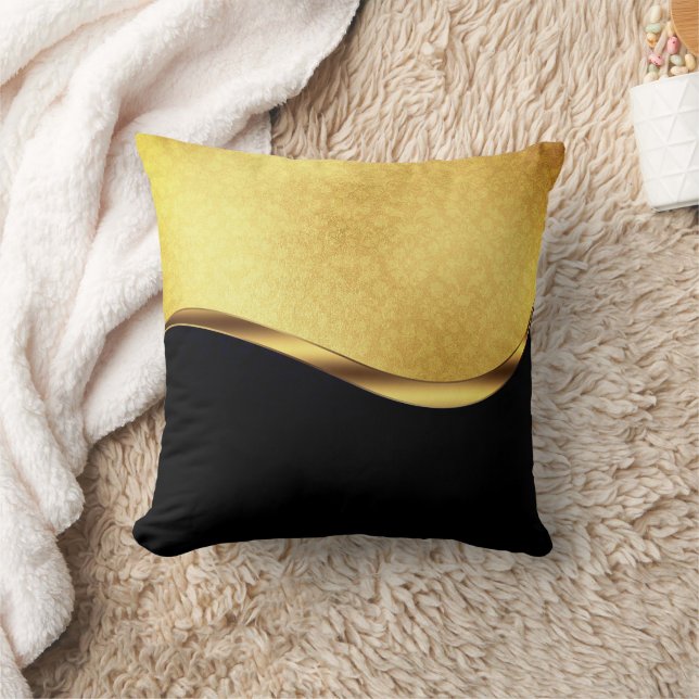 Black and Gold Dynamic Stripe Throw Pillow (Blanket)