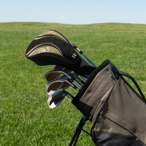 Black and Gold Dynamic Stripes Damasks Golf Head Cover