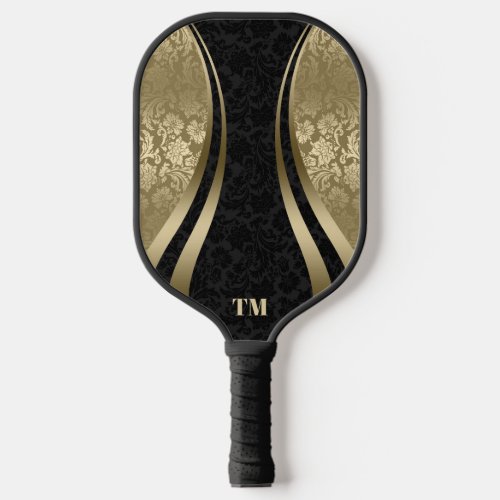 Black and Gold Dynamic Stripes Damasks Pickleball Paddle