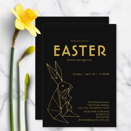 Black and Gold Easter Brunch Egg Hunt Invitation