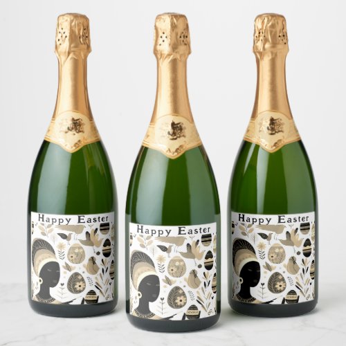 Black and Gold  Easter Eggs Sparkling Wine Label