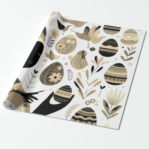 Black and Gold Easter Eggs Wrapping Paper