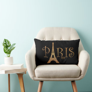 Black and Gold Eiffel Tower Paris Lumbar Pillow
