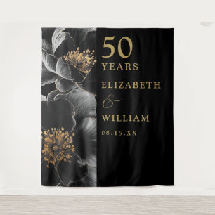Black And Gold Elegant 50th Anniversary Backdrop