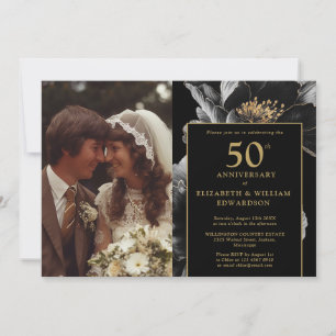 Black And Gold Elegant 50th Anniversary Photo Invitation