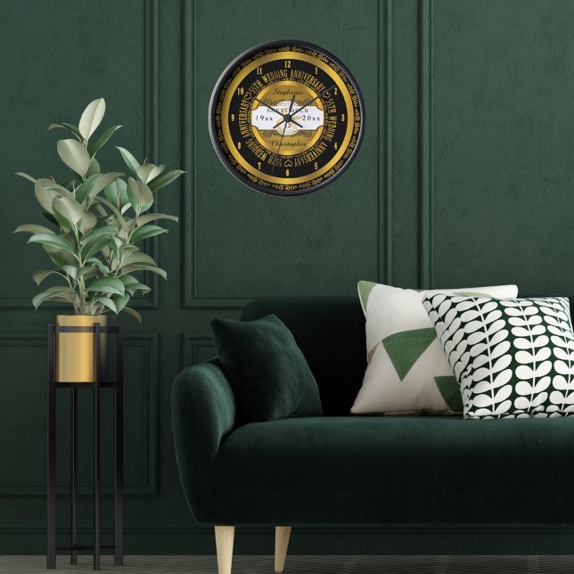 Black and Gold Elegant 55th Wedding Anniversary Wall Clock (Creator Uploaded)