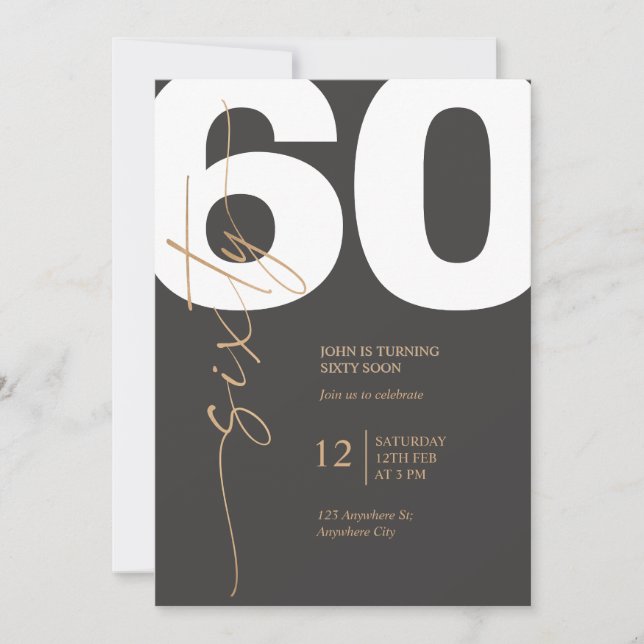 Black and Gold Elegant 60th Birthday Invitation (Front)