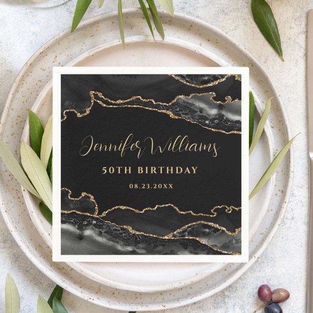 Black and Gold Elegant Adult Birthday Party Napkins (Creator Uploaded)