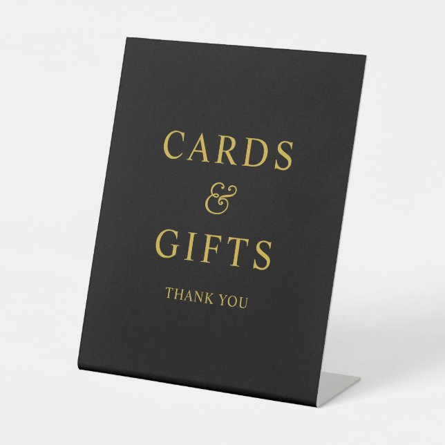 Black and Gold Elegant Ampersand Cards & Gifts Pedestal Sign (Front)