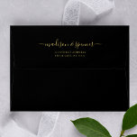 Black and gold elegant and modern Wedding 5x7 Envelope<br><div class="desc">A customizable handwriting solid black 5X7 envelope with a white lining inside. This personalized elegant solid black envelope is a classy way to send invitations. 
Personalize this design with your own handwritten return address on the back flap. Perfect for birthday,  wedding,  bachelorette party,  bridal shower or baby shower.</div>
