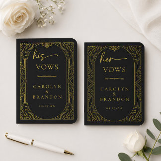 Black and Gold Elegant Art Deco Wedding Foil Vow Books