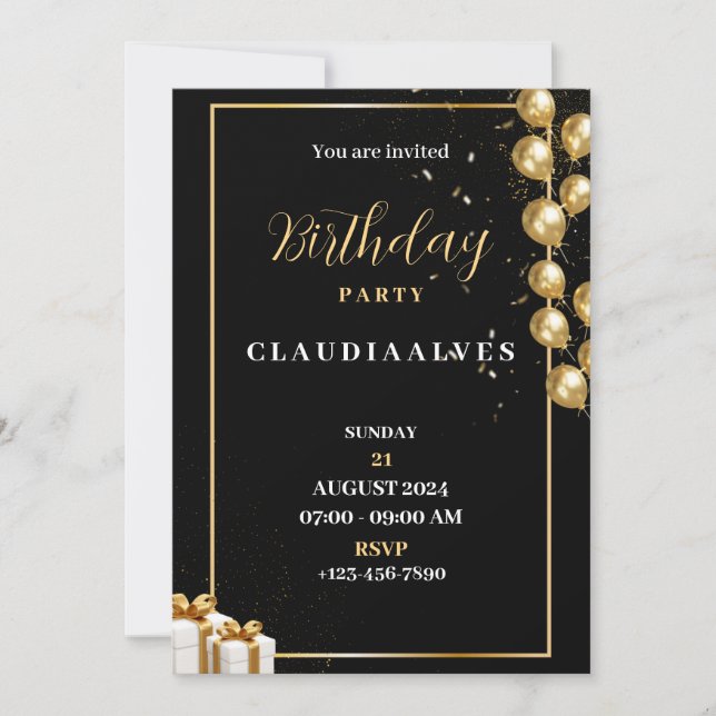 Black and Gold Elegant Birthday Party Invitation (Front)