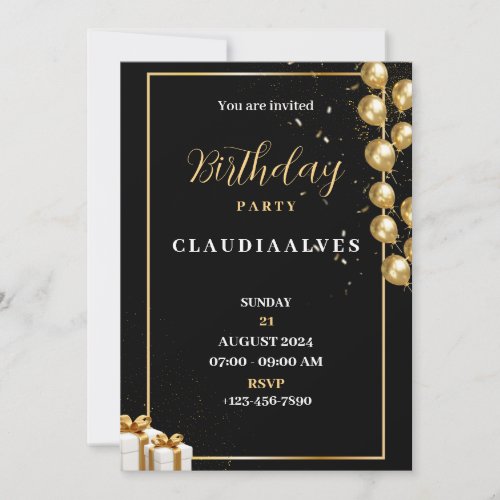 Black and Gold Elegant Birthday Party Invitation