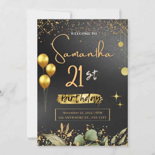 Black and Gold Elegant Birthday Party Invitation 