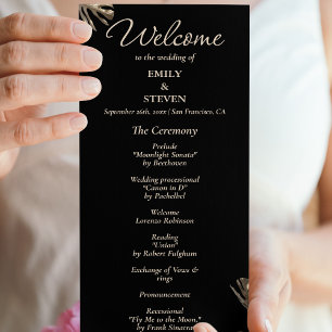 Black and gold elegant Botanical Wedding Program