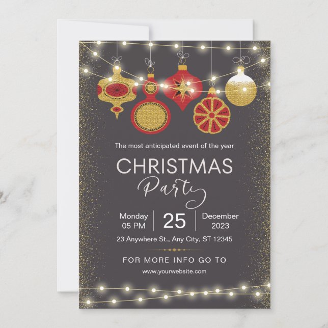 Black and Gold Elegant Christmas Party Flyer Invitation (Front)