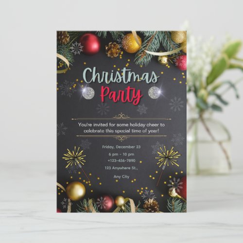 Black And Gold Elegant Christmas Party Invitation